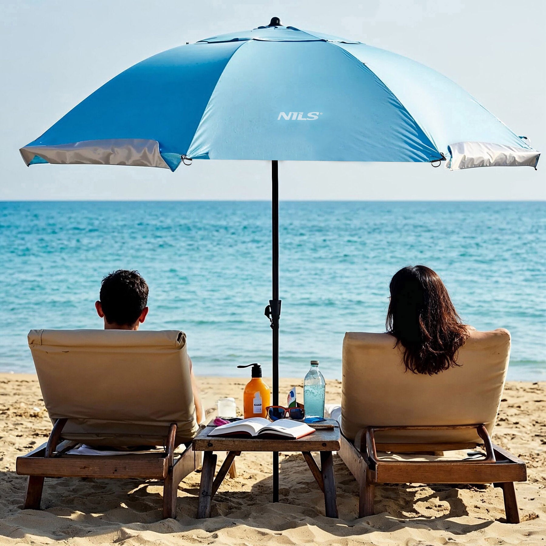 PARASOL/PARAWAN PLAŻOWY 2W1 XXL 240 CM NIEBIESKI NILS NC17114