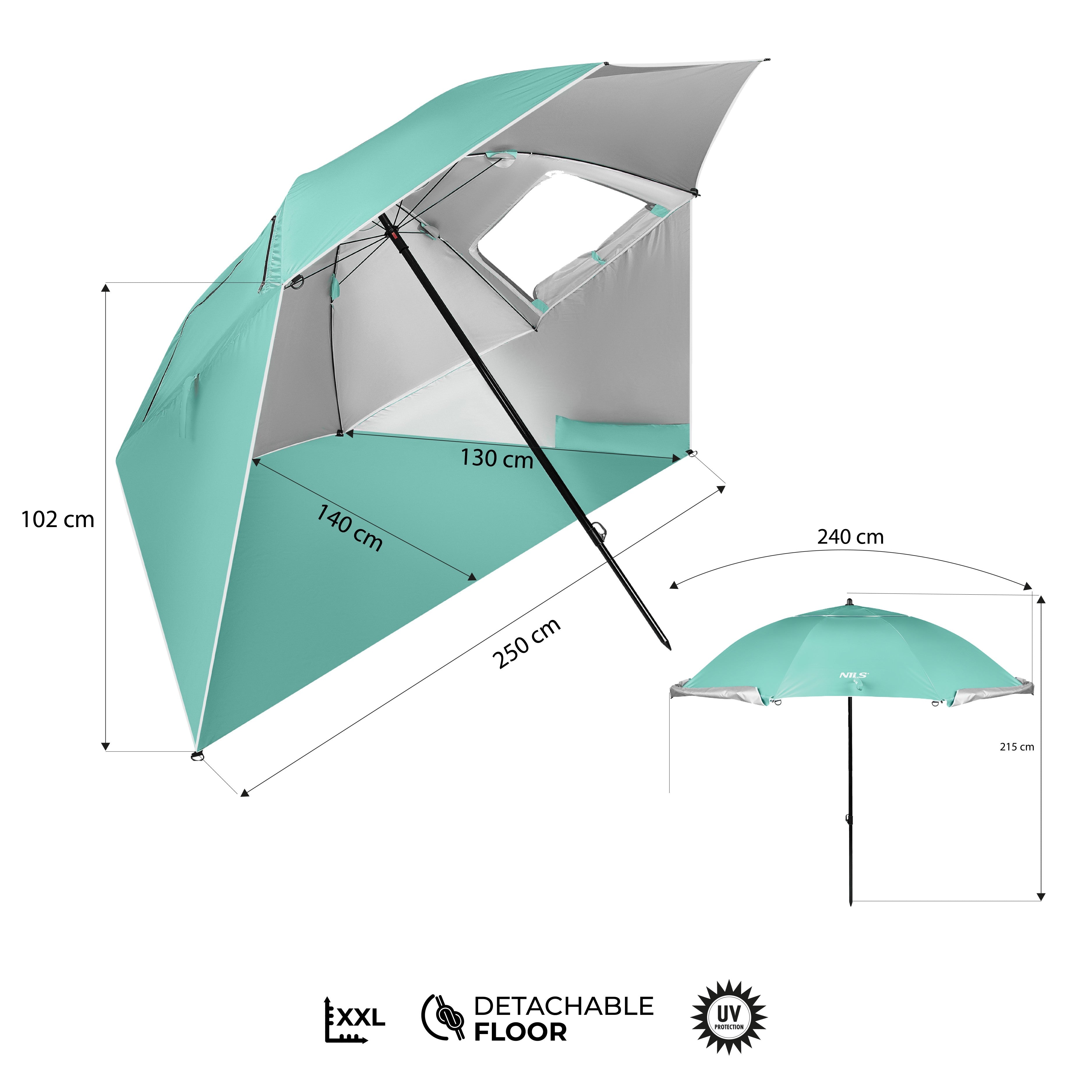 PARASOL/PARAWAN PLAŻOWY 2W1 XXL 240 CM ZIELONY NILS NC17114