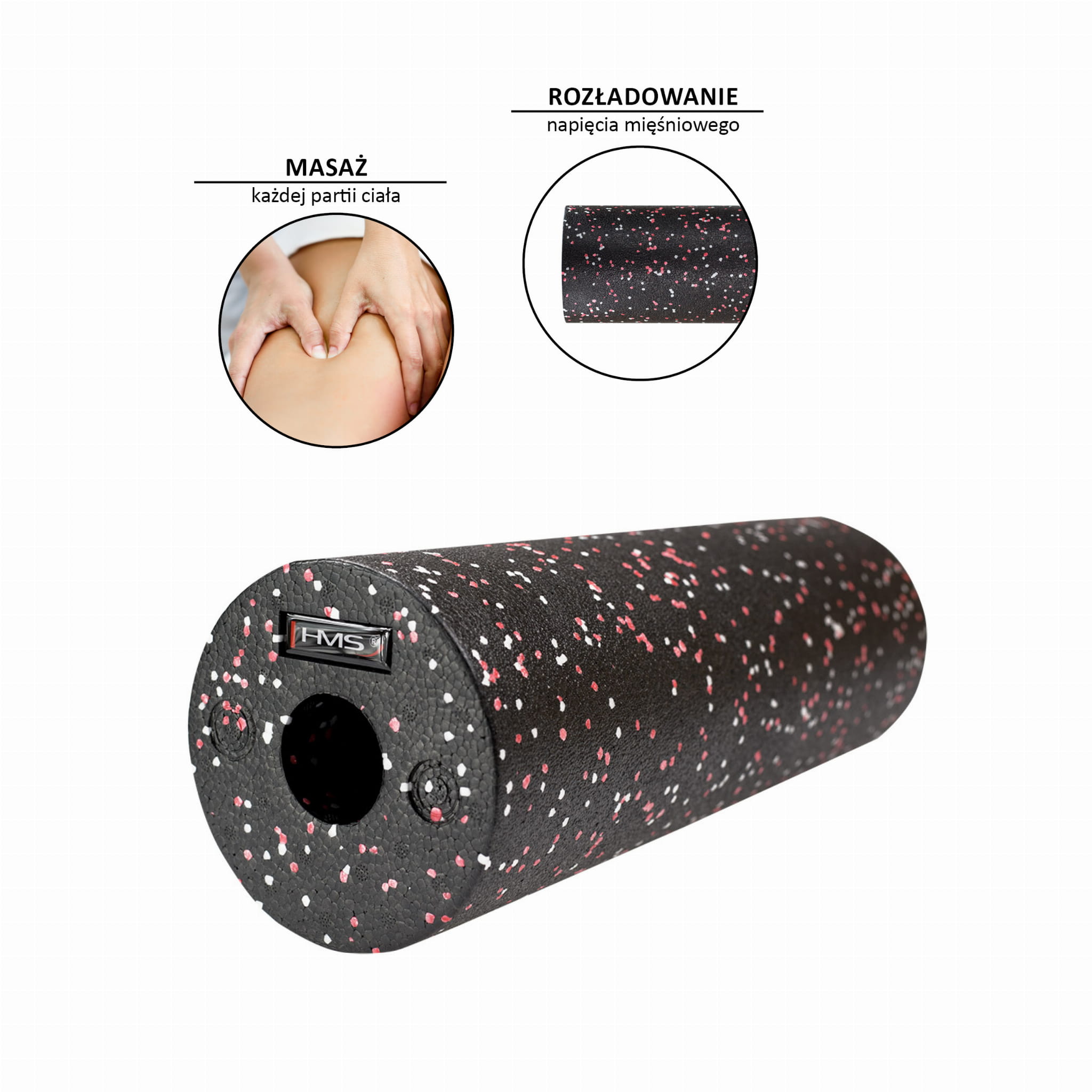 FS115 BLACK/RED DOTS 45CM WAŁEK/ROLLER FITNESS HMS
