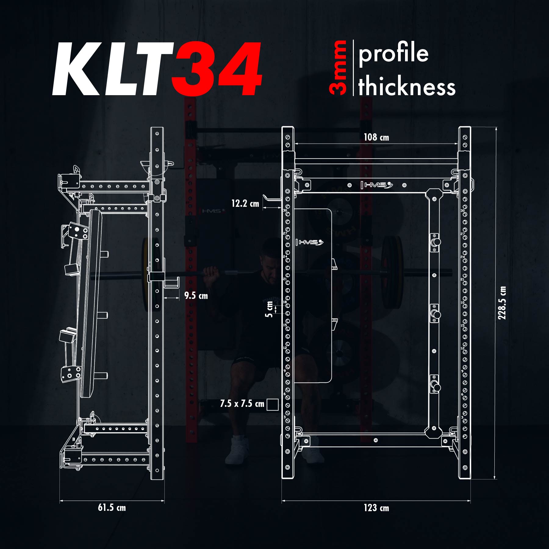 WIELOFUNKCYJNA KLATKA TRENINGOWA SKŁADANA RED HMS KLT34
