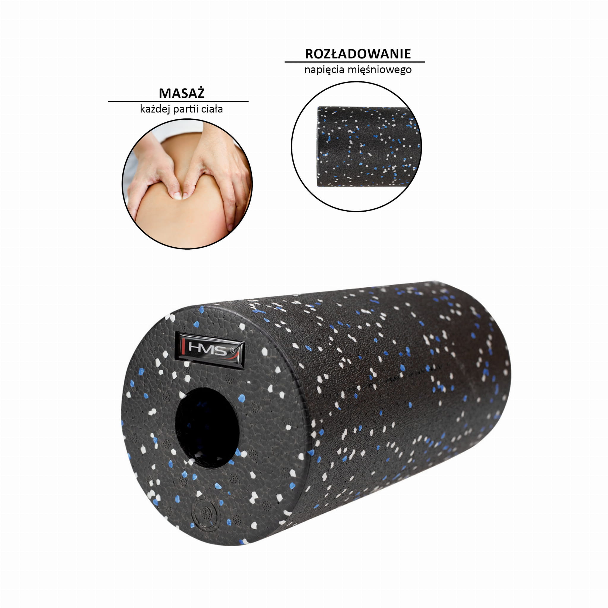 FS114 BLACK/BLUE DOTS 30CM WAŁEK/ROLLER FITNESS HMS
