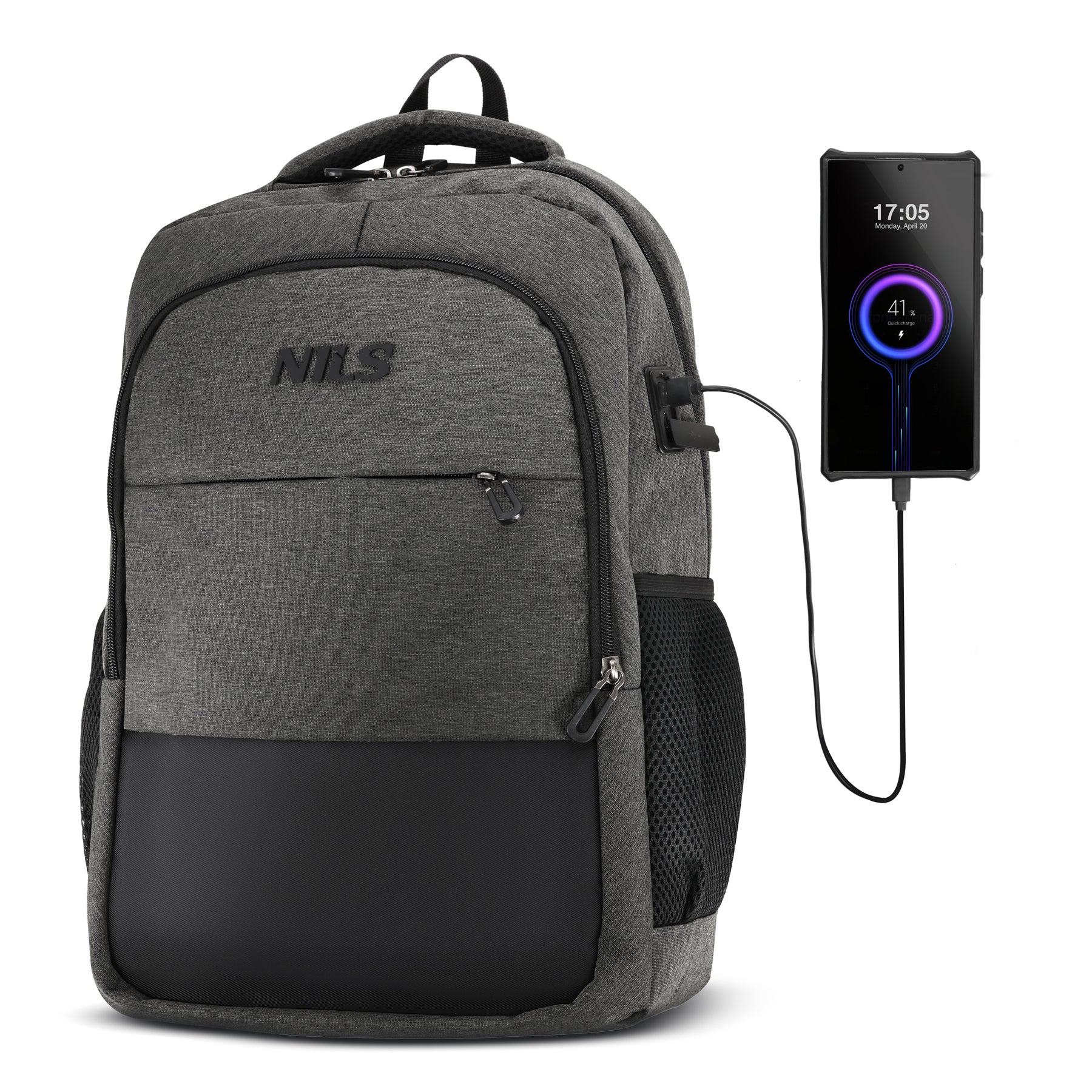 PLECAK MIEJSKI NA LAPTOPA SZARY Z PORTEM USB 18L NILS NC4503