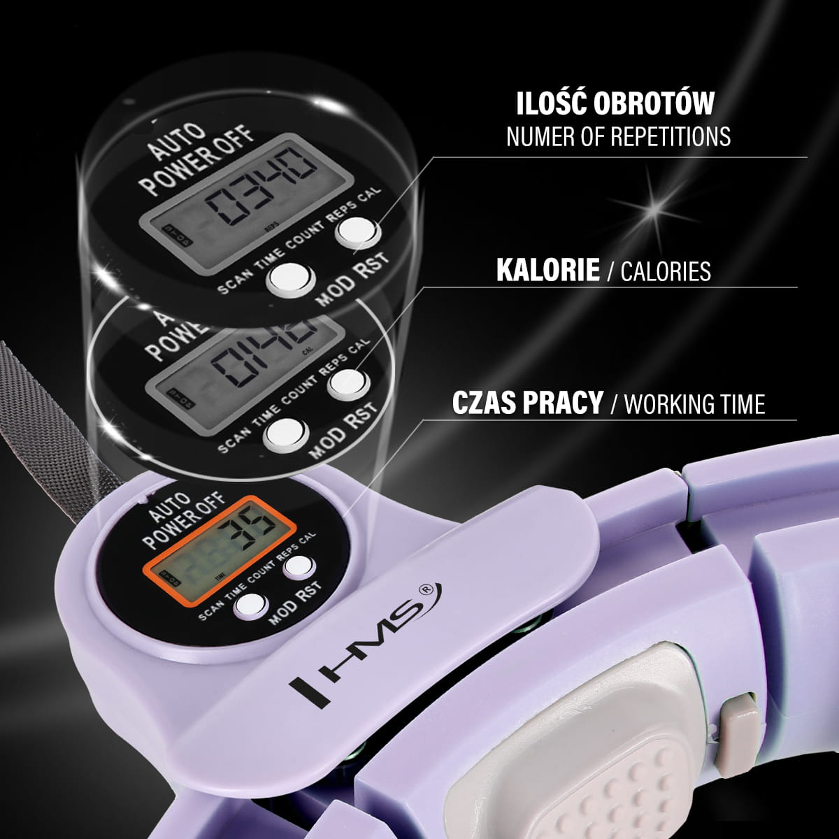 ZESTAW HULA HOP MAGNETYCZNY VIOLET HHM13 Z LICZNIKIEM HMS + PAS WYSZCZUPLAJĄCY BR163