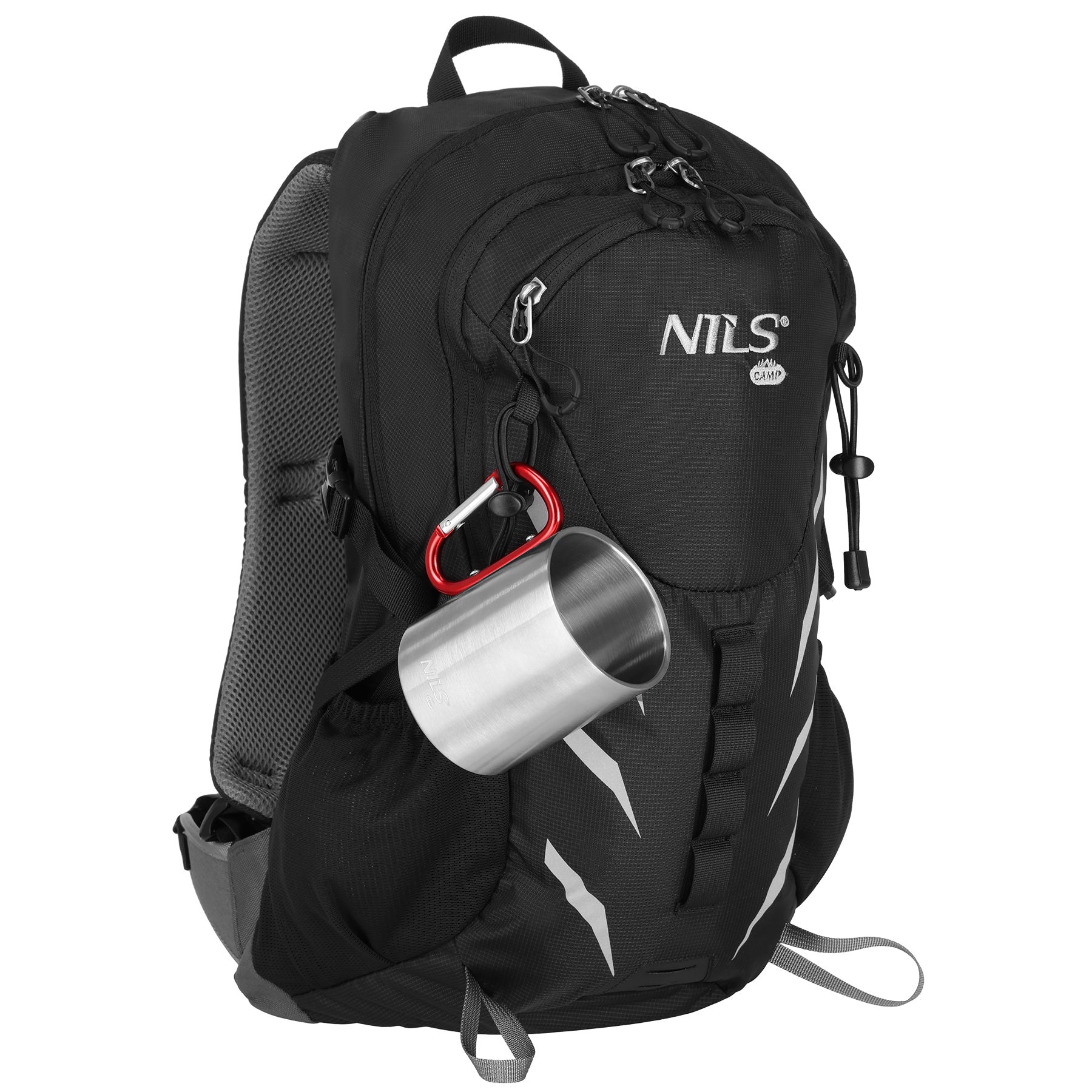 KUBEK KEMPINGOWY Z KARABIŃCZYKIEM 330 ML STAL NIERDZEWNA CZERWONY NILS CAMP NC17110