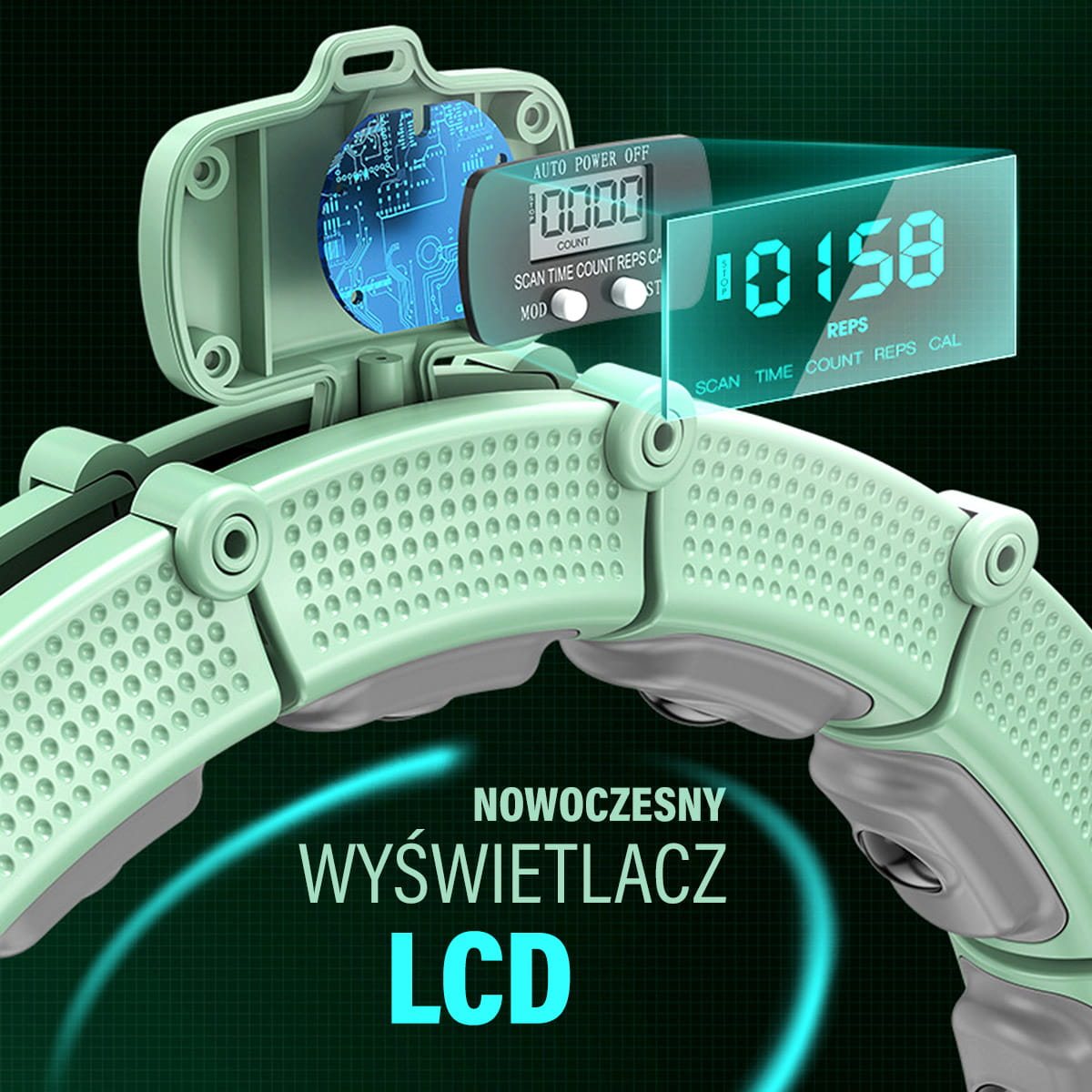 ZESTAW HULA HOP MAGNETYCZNY GREEN HHM14 Z LICZNIKIEM HMS + PAS WYSZCZUPLAJĄCY BR163 BLACK