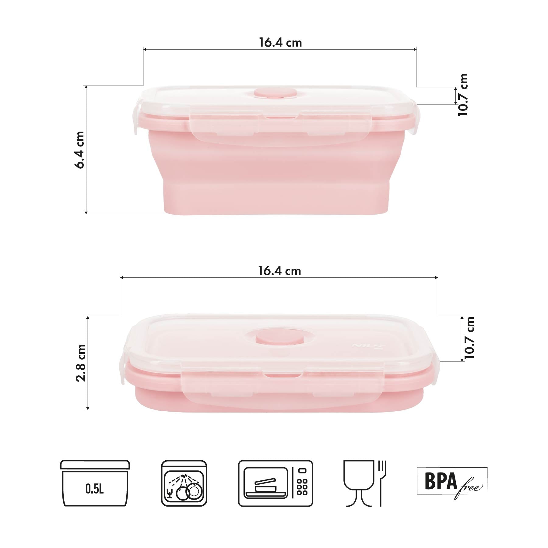 POJEMNIK/LUNCH BOX SKŁADANY RÓŻOWY 500ML NILS CAMP NC4105