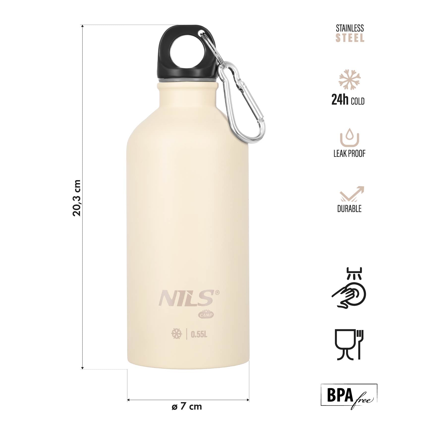 BUTELKA TURYSTYCZNA 550ML BEŻOWA NILS CAMP NC3801