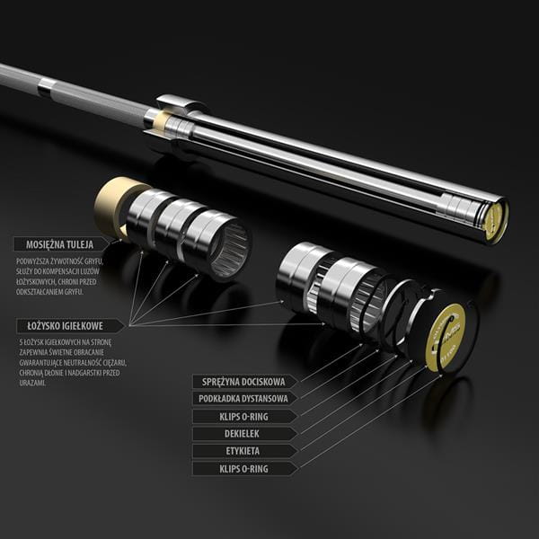 GRYF OLIMPIJSKI GO1100 20KG 2200MM HMS PREMIUM + ZG1500 GOLD ZACISKI LOCK JAW (2 szt)