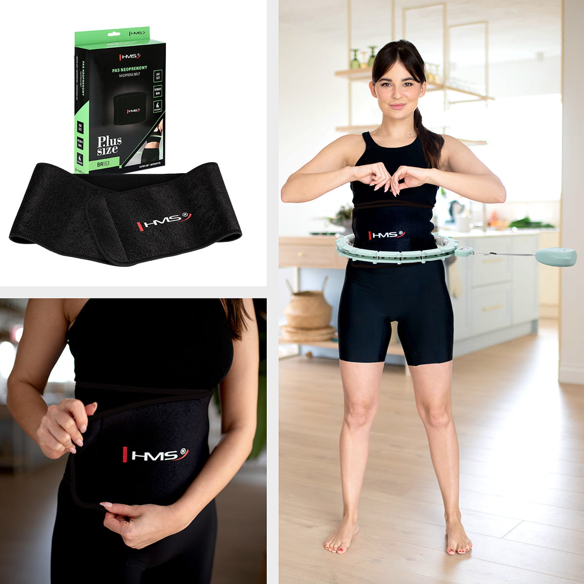 ZESTAW HULA HOP MAGNETYCZNY GREEN Z LICZNIKIEM HMS HHM14 + PAS BR163 BLACK PLUS SIZE