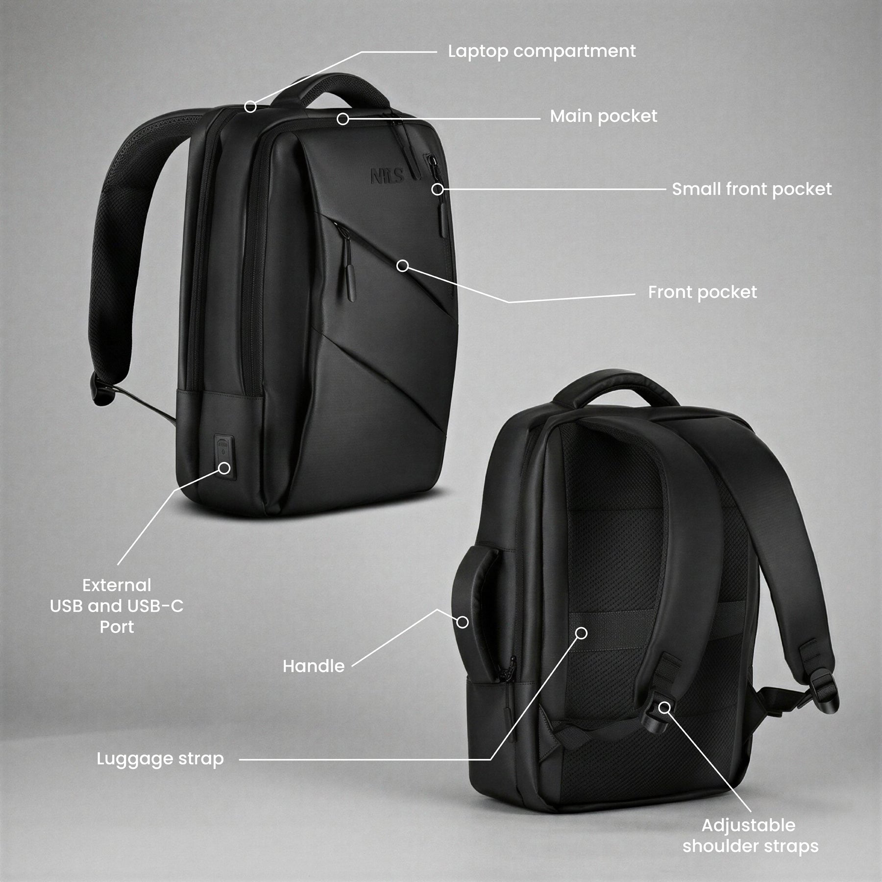 PLECAK DO SAMOLOTU NA LAPTOPA MIEJSKI Z PORTEM USB 15L CZARNY NILS NC4502