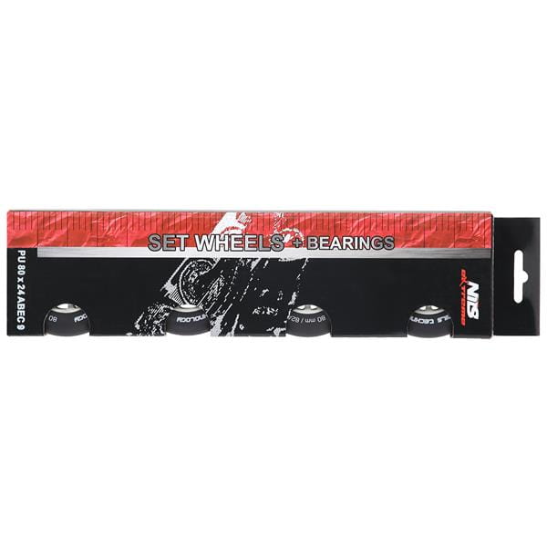 ZESTAW PU 80x24 82A CZARNE MATOWE (4 szt.) + ABEC-9  (8 szt.) NILS EXTREME