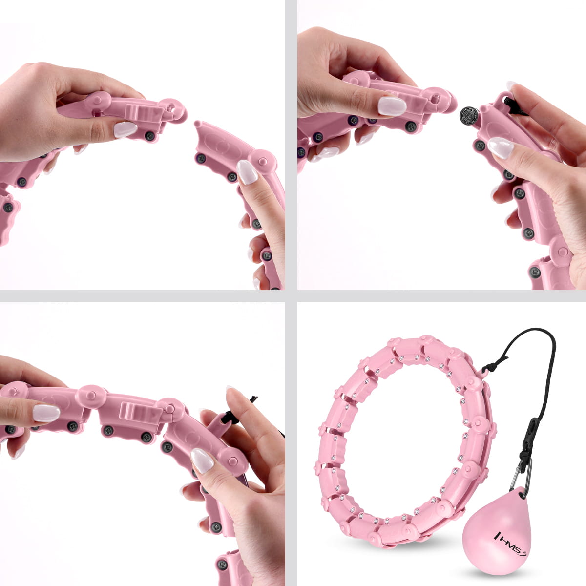 ZESTAW HULA HOP HHW02 LIGHT PINK Z WYPUSTKAMI I OBCIĄŻNIKIEM HMS + PAS BR163 BLACK