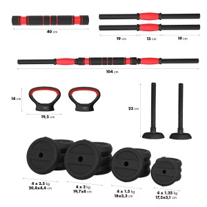 Zestaw treningowy HMS SGN 6w1 hantle, sztanga, kettlebell i podpórki do pompek