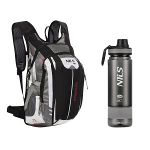 ZESTAW PLECAK CZARNY ADVENTURE 25L NC1766 + NCD07 BUTELKA SZARA TRITANOWA NILS CAMP