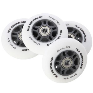 ZESTAW KÓŁEK PU 84x24 82A BIAŁE MATOWE (4 szt.) + ABEC-9 CHROME (8 szt.) NILS EXTREME