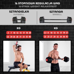 ZESTAW REGULOWANYCH SZTANGIELEK SGR40 PRO SET 2W1 40KG HMS OUTLET
