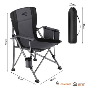 KRZESŁO WĘDKARSKIE SKŁADANE SZARO-CZARNE NILS CAMP NC3309 