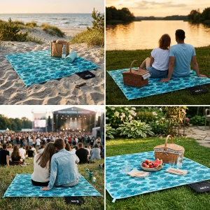 Koc piknikowy NILS CAMP NC2224 200×200 cm turkusowy – wodoodporny z izolacją termiczną