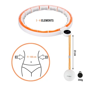Hula hop HMS HHM21 White/Orange z magnesami, licznikiem i wypustkami TPE  OUTLET