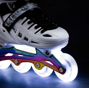 ŁYŻWOROLKI 4w1 LED BIAŁE Z WYM. PŁOZĄ HOKEJOWĄ RAINBOW ROZM. M(35-38) NILS EXTREME NH10905 OUTLET