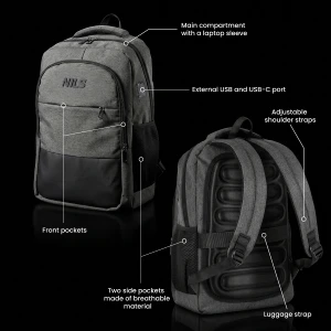 PLECAK MIEJSKI NA LAPTOPA SZARY Z PORTEM USB 18L NILS NC4503