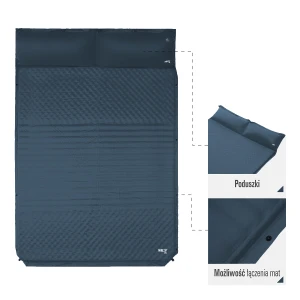 MATA SAMOPOMPUJĄCA DWUOSOBOWA Z PODUSZKĄ ANTRACYT 186x130cm NILS CAMP NC4060