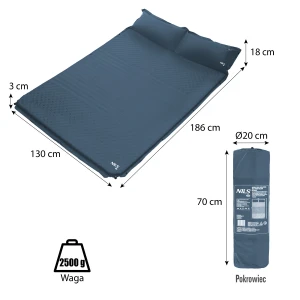 MATA SAMOPOMPUJĄCA DWUOSOBOWA Z PODUSZKĄ ANTRACYT 186x130cm NILS CAMP NC4060