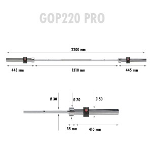 GOP220 PRO GRYF PROSTY OLIMPIJSKI 20KG 2200MM HMS + ZG1000R ZACISKI LOCK
