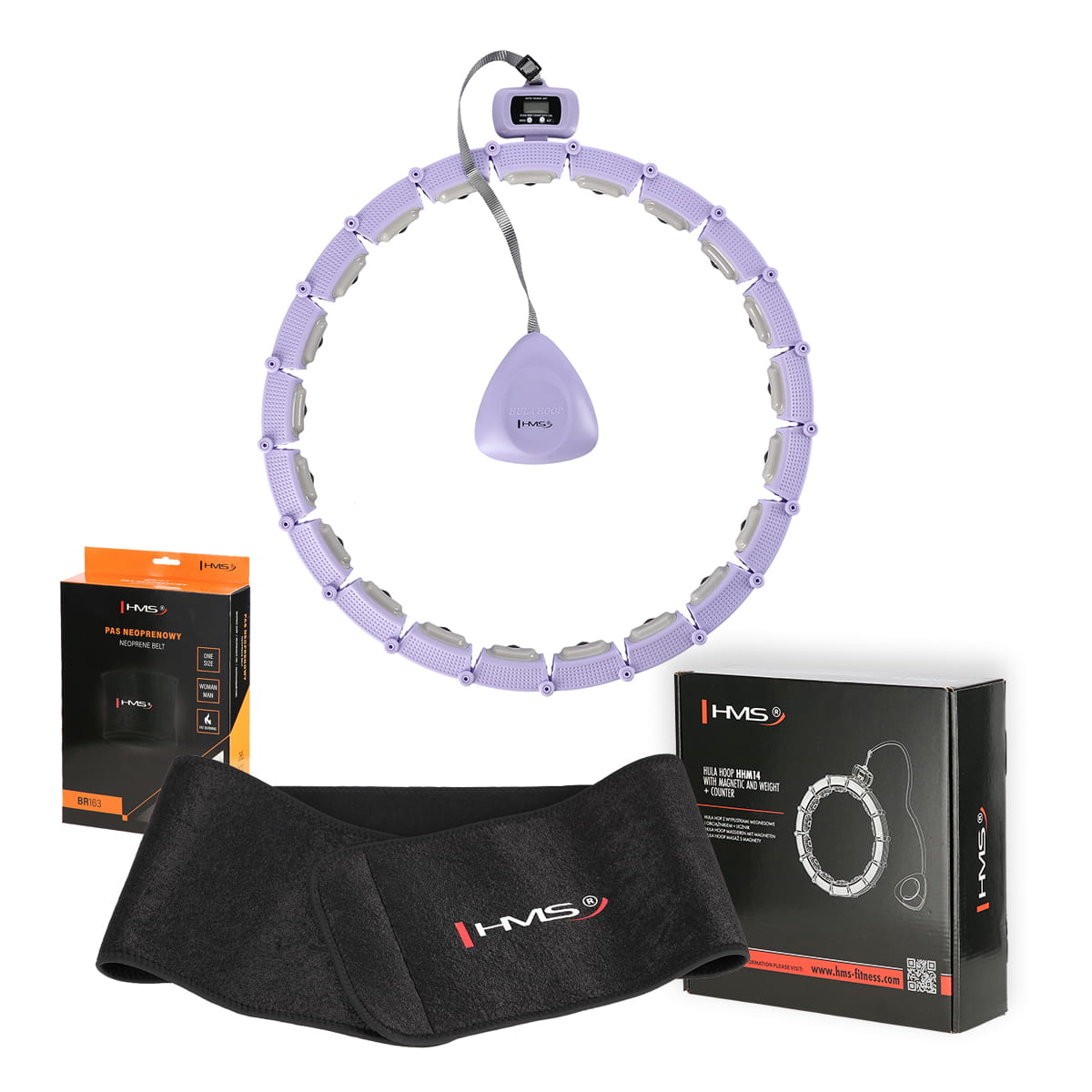 
                                ZESTAW HULA HOP MAGNETYCZNY VIOLET HHM14 Z LICZNIKIEM HMS + PAS WYSZCZUPLAJĄCY BR163 BLACK  OUTLET
                                